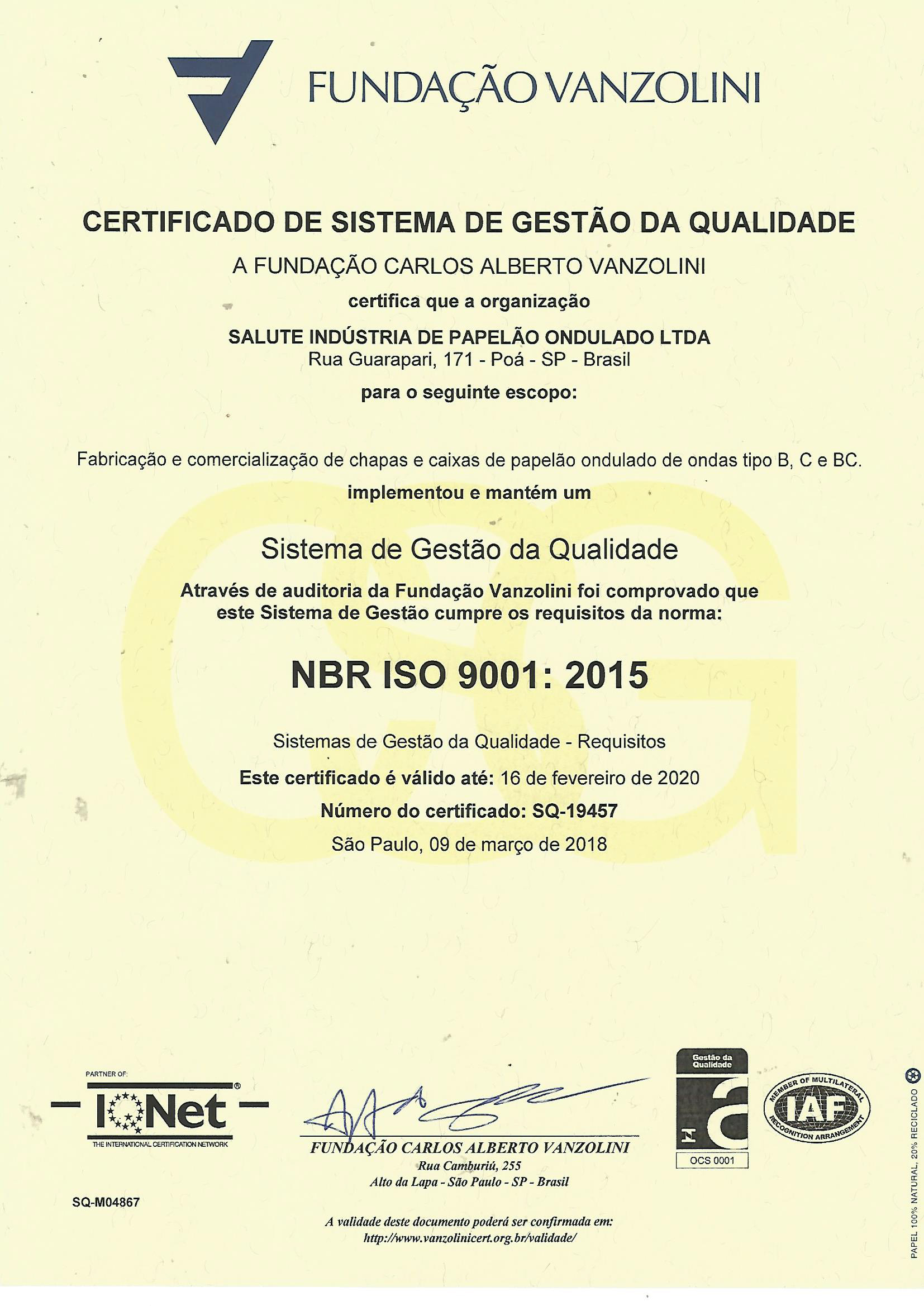 Certificado ISO 9001:2008 - 27-02-2017